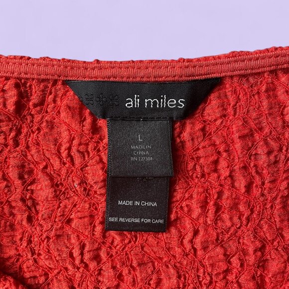 Vintage Red Textured Tunic Top Ali Miles L Asym Hem Oversized Button Boho Artsy - Picture 5 of 6